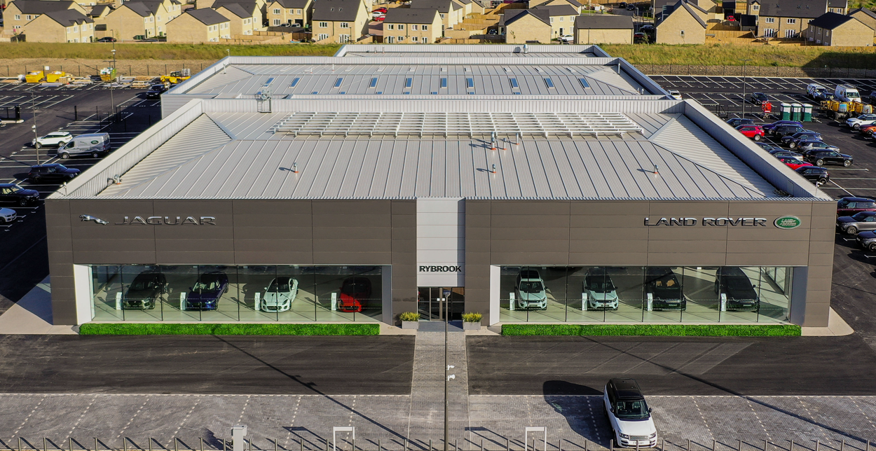Jaguar Land Rover dealership in Huddersfield viewed from above